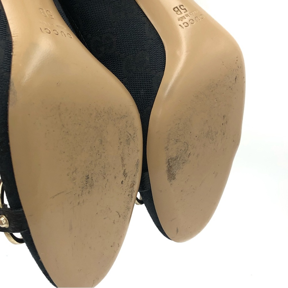 Gucci Black GG Canvas Bamboo Horsebit Pumps Heels Size 5 - Picture 9 of 11
